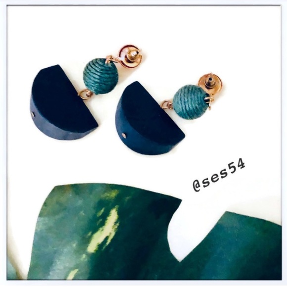 Teal & Blue semicircle drop earrings - Picture 2 of 3
